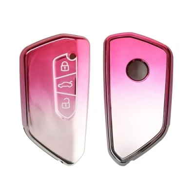 Imagen de kwmobile Carcasa para Mando Compatible con VW Golf 8 Llave de Coche 3 Botones Funda Llaves TPU Rosa Claro Mate/Plata