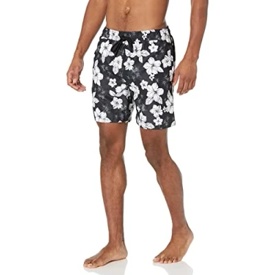 Imagen de Amazon Essentials Bañador de Secado Rápido 18 Cm Hombre, Negro Hibisco, XL
