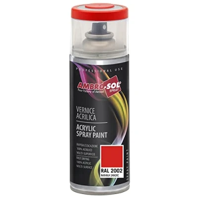 Imagen de AMBRO SOL Pintura acrílica en spray, color Naranja Sangre, RAL 2002, resultado profesional múltiples superficies, exteriores e interiores, 400 ml
