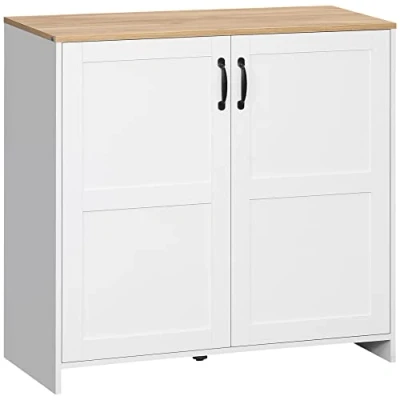 Imagen de HOMCOM Armario de Almacenamiento aparador, Cocina con 2 Puertas y estantes Ajustables, Color Blanco Madera, 90 x 39,5 88 cm