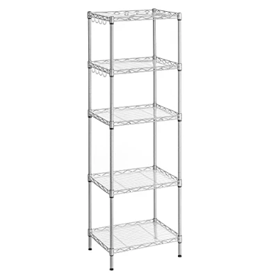Imagen de SONGMICS Estantería de Cocina, Estante Almacenamiento, 5 Niveles, Fino, 8 Ganchos, Mueble baño, Tabla plástico, Regulable en Altura, Metal, para Plata LGR115E01