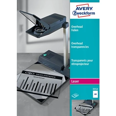 Imagen de Avery 3552 Laser A4 (210x297 mm) Poliéster transparente 100hojas printing film Película (Poliéster, Transparente, Laser, mm), 0,1 mm, 100 hojas)