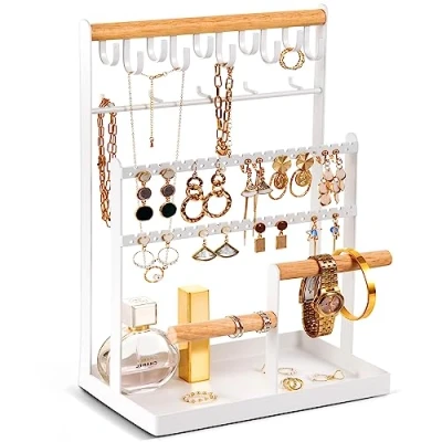 Imagen de Procase Soporte para Joyas, Organizador Pendientes,Cadenas, Pulsera, Colgante y Expositor con Agujeros Estante de Joyería Blanco