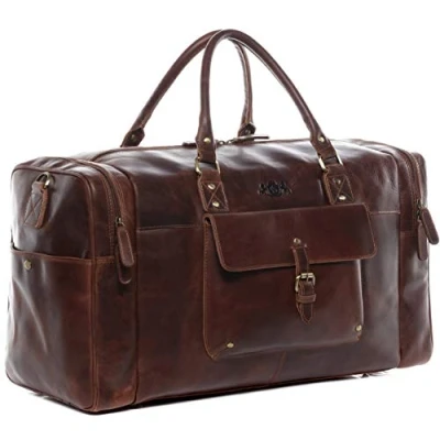 Imagen de SID &amp; VAIN Bolsa de Viaje Grande Cuero para Hombre I Bolso Deporte Fin Semana Maletín Weekender, Equipaje Mano Cabina Yale marrón Hecho a