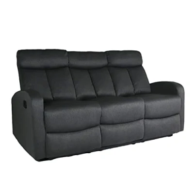 Imagen de SHIITO Sofá de 3 Plazas y Función Relax 180 x 100 95 cm Modelo Siberia 2 Asientos Respaldo Reposapiés Reclinables Apertura Manual Gris