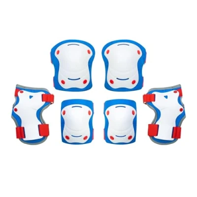 Imagen de OLSSON Protecciones Patines niña niño Rojo/Azul Talla XS Kit Rodilleras Coderas muñequeras Homologadas Alta Resistencia a la abrasión Versátiles y Ligeras Patinetes, Patines, Bicicletas