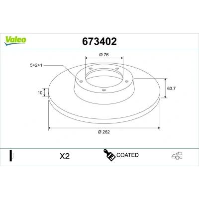 Imagen de VALEO Disco de freno KIA: Soul I Eje trasero 262mm 10mm 5Taladro(s) macizo 673402 Discos freno,