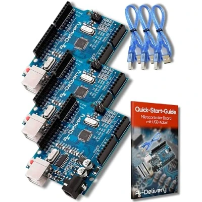 Imagen de AZDelivery 3 x Microcontrolador ATmega328P Tarjeta Placa de Desarrollo con Cable USB E Book Incluido!