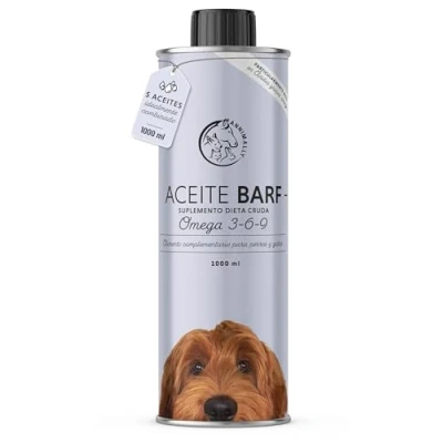 Imagen de Aceite Barf para Perros 1000 ml con Omega 3 6 9 a Base de: de salmón, Colza, cáñamo y borraja. alimentario como complemento