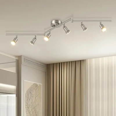 Imagen de Dehobo Foco de Techo Rotación Lámparas Níquel Mate 6 Vías Gu10 LED Ligero 350 Ajustable Moderno Luces para Cocina Sala Estar Sin Bombillas