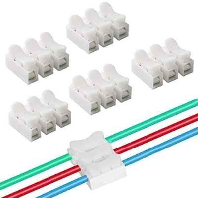 Imagen de QitinDasen 40Pcs Premium Conectores Cable Resorte Rápido, CH3 Bloque Terminales de Conector Abrazadera Resorte, para Conectar Tiras Luz LED (Blanco)