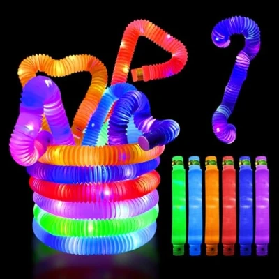 Imagen de WinGluge 18 Piezas Tubos Sensoriales Niños, Tubo Elástico Multicolor, Juguetes de Pop Luminoso, Luminosos Pop, Luces Plegables Tubes, Mini