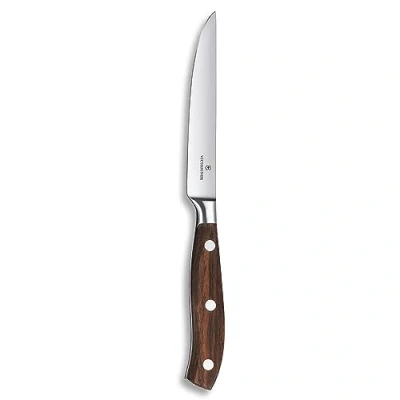 Imagen de Victorinox Grand Maître, cuchillo profesional para carne, hoja extra afilada, afilado recto, 12 cm, elegante mango de madera, acero inoxidable, marrón