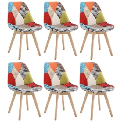 Imagen de WOLTU Silla Patchwork de Comedor Nórdica Pata Madera Maciza con Respaldo Pack 6 Multicolor Cocina Colores BH29mf
