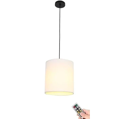 Imagen de lámpara colgante que funciona con pilas control remoto, iluminación sin cableado, de techo pantalla tela blanca para dormitorio, isla cocina, sala estar (Co