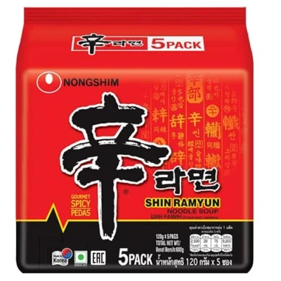 Imagen de Fideos instantáneos Nong Shim Shin Ramyun, sopa de ramen caliente coreano Preparación rápida Paquete múltiple 120G x 5 8 (4.8kg)