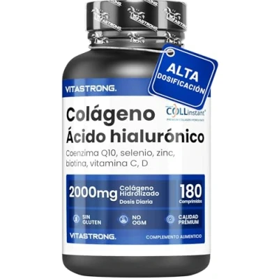 Imagen de COLAGENO Hidrolizado 2000mg Vitastrong COLLinstant® Colágeno y Acido Hialuronico con Biotina, Coenzima Q10, Zinc, Selenio, Vitamina C, D Fórmula Eficaz