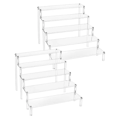 Imagen de QWORK® 2 Piezas Soporte de Exhibición Acrílico Transparente 5 Niveles, Vitrina Expositora para Figuras Pop/Magdalenas/Perfumes 30x32x25cm