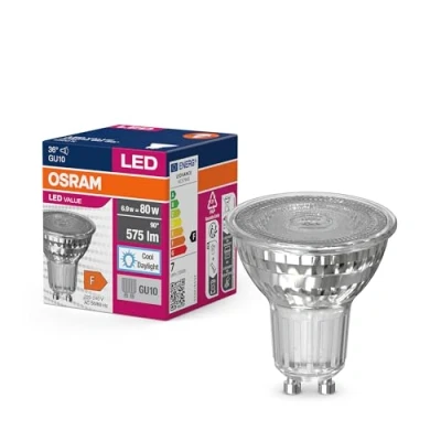 Imagen de OSRAM Valor de estrella LED PAR16 lámpara para el zócalo Gu10, reflector, GL, 575 lúmenes, luz día blanca (6500k), reemplazo bombillas convencionales 80W, 10 paquetes
