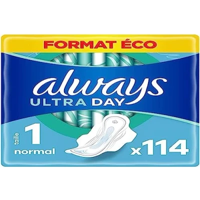 Imagen de Always Compresas ultra normales con alas (tamaño 1) 114 unidades, súper absorbentes y ultrafinas, para la menstruación.