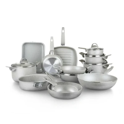 Imagen de KASANOVA Juego de cacerolas para cocinas tradicionales, conjunto antiadherentes, batería cocina 18 piezas con tapas, cocción saludable, rápida y uniforme