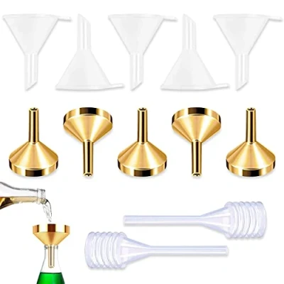 Imagen de Paquete de 5 embudos pequeños metal, unidades, mini plástico, con 2 paquetes pipeta para rellenar y llenar líquidos pequeñas muestras perfume, emulsión cosmética