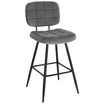 Imagen de EUGAD Taburete Bar, Alto de Cocina con Respaldo y Reposapiés, Tapizado en Terciopelo, Armazón Metálico, Altura Asiento 68,5 cm, Gris Oscuro,1043BY 1
