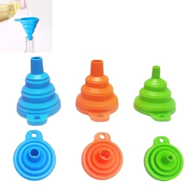 Imagen de SHUBEIEUMI Juego de 3 Embudos Plegables Silicona, Utensilios Cocina para Cocinar, Transferencia Líquidos Cerveza