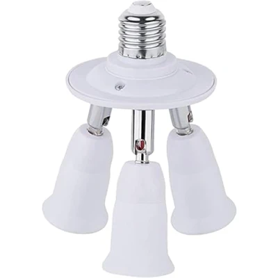 Imagen de ISDI Portalámparas E27 3 en 1 Adaptador Divisor para Bombillas LED Casquillo Grande, 360 Ajustable, Tres Luces Base, Distribuidor de vías, Portamparas Multiple Blanco más Luz