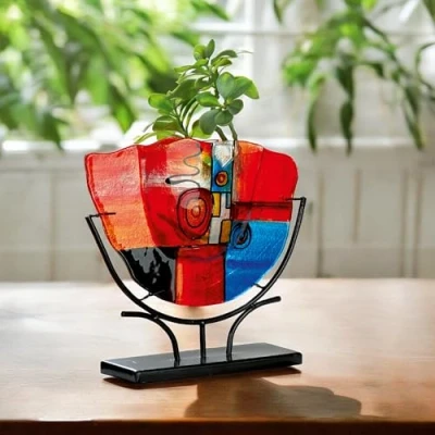 Imagen de GILDE Jarrón Decorativo de Cristal XL Abstracto diseño, Objeto Diseño casa para salón Dormitorio Altura 49,5 cm