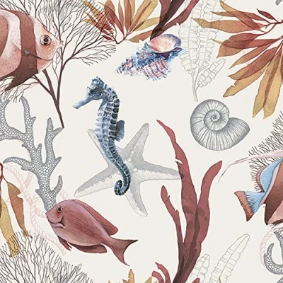 Imagen de 20 servilletas de caballito mar y peces en el océano animales vacaciones verano decoración mesa decoupage técnica 33 x cm