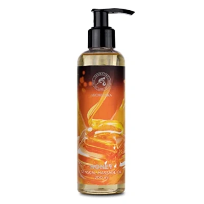 Imagen de Aceite de Masaje Sensual Miel 200ml y Relajación Almendras Semilla Uva Cosméticos Naturales con Delicioso Aroma Comestible Besable