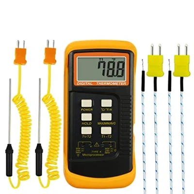 Imagen de DANOPLUS Termómetro digital de termopar tipo K alta precisión ( 50 1300 C) con canales duales, 4 sondas (cable y acero inoxidable), medidor escala Kelvin temperatura portátil