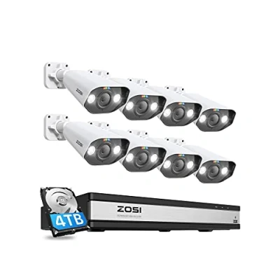 Imagen de ZOSI 4K Kit de Cámara Vigilancia PoE 8pcs 5MP Sistema Seguridad con 16CH 8MP NVR y 4TB HDD, Visión Nocturna en Color, Detección IA Personas Vehículos, Audio Bidireccional