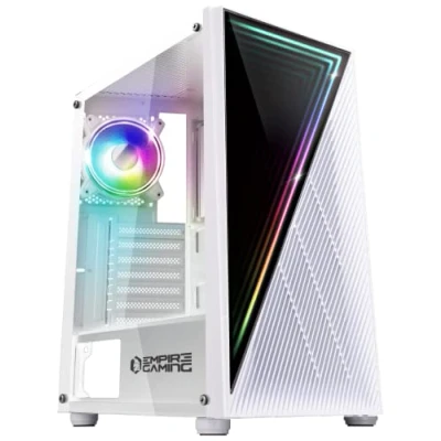 Imagen de EMPIRE GAMING Caja PC Gamer Crystal ARGB Torre Mediana ATX, Micro ATX e ITX Frontal Efecto 3D Ventiladors 1x120MM LED RGB Direccionable 3 Pines 5 Voltios y Estándar Blanco