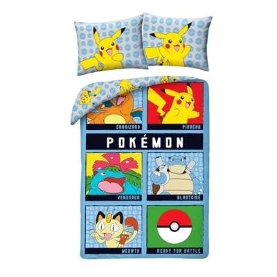 Imagen de Juego de cama Pokemon Listo para la batalla funda nórdica 140 x 200 cm + almohada 70 90 Reversible 100% algodón Multicolor