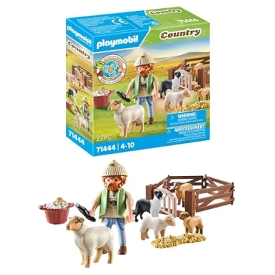 Imagen de PLAYMOBIL Country 71444 Pastor con rebaño de ovejas, un Border Collie, cortapelos y Paja, Juegos rol imaginativos Divertidos, Juguetes para niños a Partir 4 años