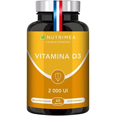 Imagen de Vitamina D3 100% Natural 2000 UI Para Huesos Dientes Músculos y Sistema Inmunológico 60 Cápsulas Nutrimea Fabricado en Francia