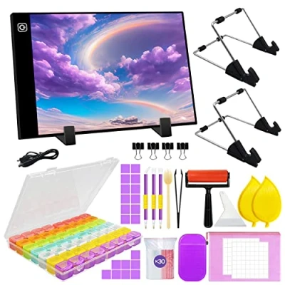 Imagen de A3 LED Caja de luz Portátil,Mesa Dibujo Kit,Mesa Kit Almohadilla Ultradelgada Regulable, brillo ajustable, placas con soporte