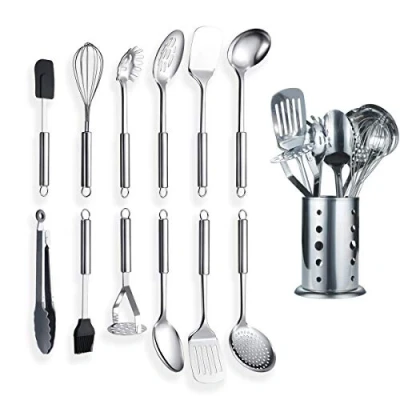 Imagen de Berglander Utensilio de cocina acero inoxidable 12 piezas con 1 soporte, cuchara cocina, utensilios soporte. (13 piezas)