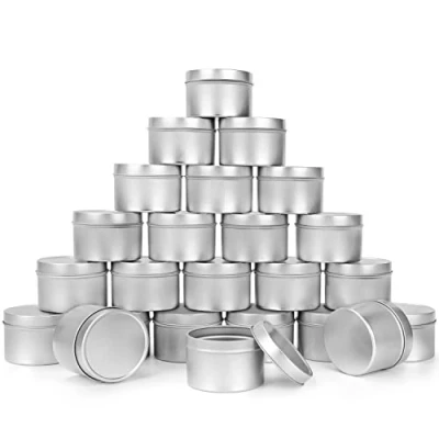 Imagen de BELLE VOUS Pack de 24 Latas Aluminio para Hacer Velas con Tapas Tarros 240 ml Redondos Reutilizables Mini Botes Manualidades, Viajes/Acampar, Fiestas y Más