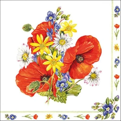 Imagen de 20 Servilletas de papel con diseño amapolas en ramo flores como decoración mesa. diseño. También para decoupage y (33 x 33 cm)
