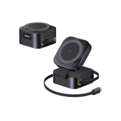 Imagen de Cargador Inalámbrico Baseus Picogo 2 in 1 Magsafe Qi2 67w Negro