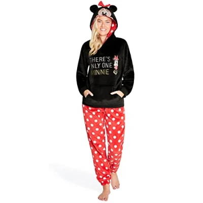 Imagen de Disney Pijama Mujer Invierno Polar Stitch Minnie Marie Simba Winnie The Pooh (L, Rosso Minnie)