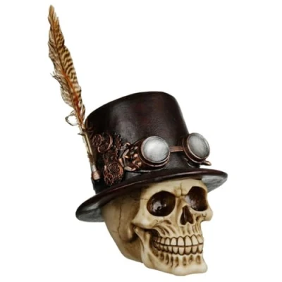 Imagen de Puckator Crâne de Décoration Steam Punk Chapeau à Plumes Figuritas Decorativas, Multicolor, único