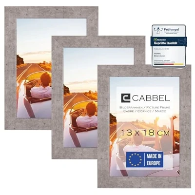 Imagen de CABBEL Set de 3 Marcos 13x18 Marco Madera MDF con Cristal acríLico inastillable en Color Gris (Hormigón)
