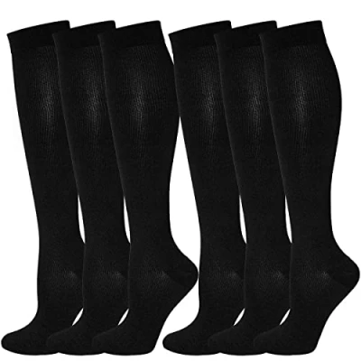 Imagen de Kuzimua 6 Pares Calcetines/Medias de Compresión para Hombres y Mujeres, Running, Deporte, Correr, Senderismo, Volar, Viajar, Varicosas, Embarazo Médicos (M, Marrón)