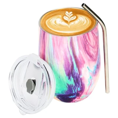 Imagen de BELLE VOUS Taza para Llevar de Acero Inoxidable 350 ml Vaso con Tapa Plástico Pared Doble Aislante Vacío Bebidas Frías y Calientes Té Café