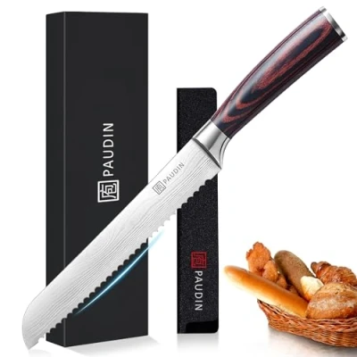 Imagen de PAUDIN Cuchillo profesional para pan 20 cm con filo dentado de acero inoxidable, hoja extra afilada y mango ergonómico