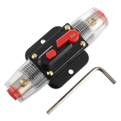 Imagen de EPLZON 30A Interruptor de disyuntor 30 AMP Fusible Soporte en línea 12V 48V DC Botón reinicio manual para sistema amplificador sonido audio automóvil RV Home Marine Boat Truck